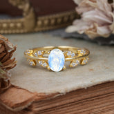 1 Carat Oval Cut 4 Prong Moonstone Nature Inspired Engagement Ring